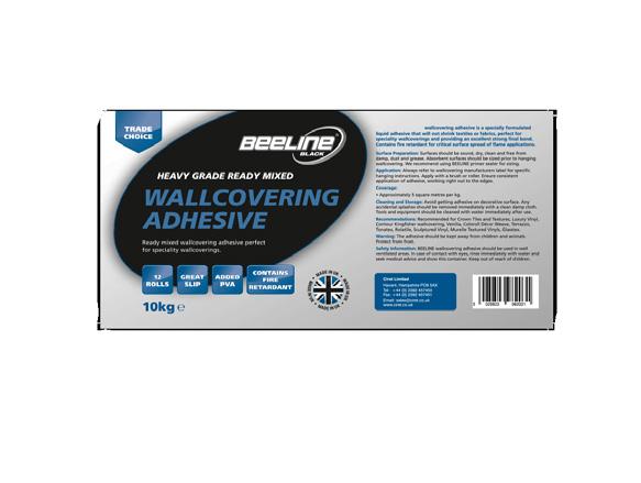 liquid adhesive that will not shrink textiles or fabrics + Perfect for speciality wallcoverings and providing an excellent strong final bond + Contains fire retardant for critical surface spread of