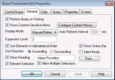 Configuring an Alarm Tree Viewer Control 207 Configuring the Sort Order for Alarm Groups In the Alarm Tree Viewer control, nodes and alarm groups can be shown in alphabetical order, either ascending