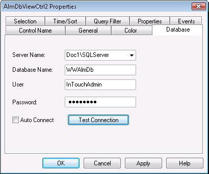 278 Chapter 10 Viewing Recorded Alarms Configuring the Alarm DB View Control When you configure the Alarm DB View control, you: Configure the connection to the alarm database.