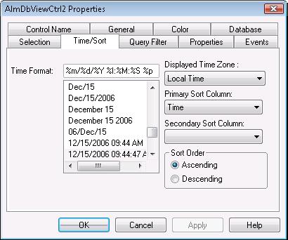Configuring the Alarm DB View Control 297 5 Configure the color for each of the following by clicking the color box to open the palette.