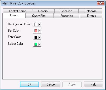Configuring an Alarm Pareto ActiveX Control 343 5 Click the Colors tab. 6 Click each color box to open a color palette.