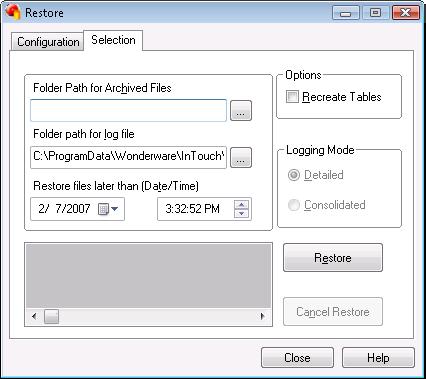 Restoring the Alarm Database 375 To select database records to restore 1 Open the Alarm DB Restore utility. Do the following: a In the Tools view, expand Applications. b Double-click Alarm DB Restore.
