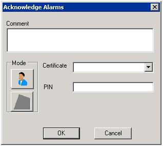Acknowledging Alarms that Require Authentication 405 4 If you are authenticating using a Smart Card, the Smart Card Ack Alarms dialog box appears. Do the following to authenticate using a Smart Card.