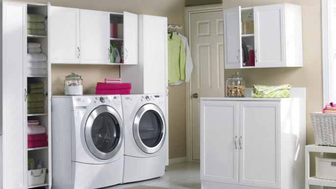 20 %* ON ALL AKADA BRAND LAUNDRY ROOM CABINETS B D A C *ON REGULAR PRICE. E Laundry Room Cabinets 103 87 135 119 127 Laminate. Adjustable metal hinges. Metal handles. Hardware included. White.