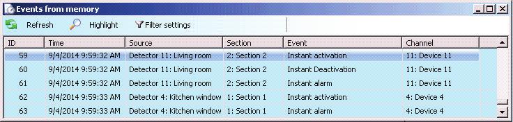 Magnet activation and deactivation Alarm Beginning and End Some events may only have an activation record (e.g. New Picture, Panic Alarm, Configuration changed).