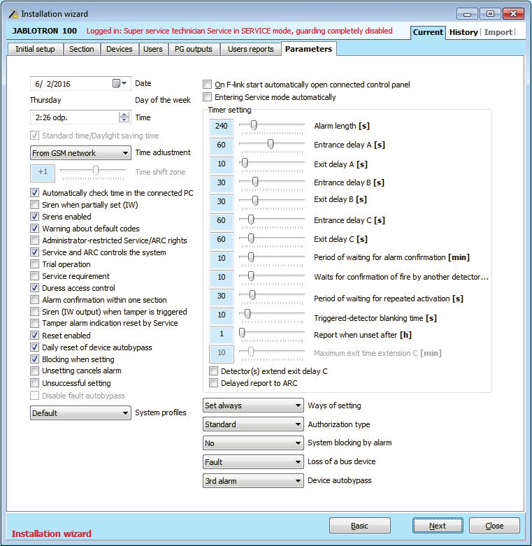10.9 Parameters tab It is used to set parameters and selectable functions of the control panel. The tab is identical to Devices / Control Panel / Internal Settings.