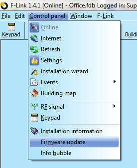 F-Link downloads from the Jablotron server automatically (after a query), if in the F-Link menu the Automatic Updates item is activated (in the default setting it is activated).