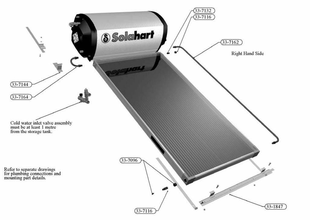 20 33-1197 Solahart Owner s Manual Thermosyphon Systems Revision C Apr 07 INSTALLATION DIAGRAM MODELS 151J & 151KF For general (for ALL models) Installation Instructions, refer to