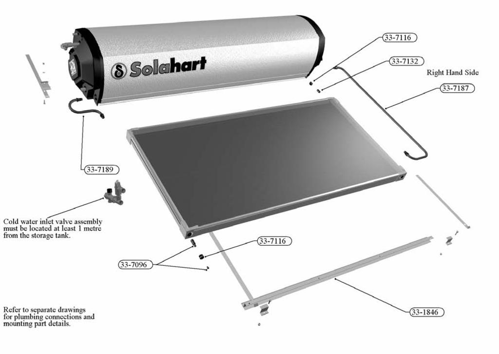 26 33-1197 Solahart Owner s Manual Thermosyphon Systems Revision C Apr 07 INSTALLATION DIAGRAM MODELS 301J & 301KF For general (for ALL models) Installation Instructions, refer to
