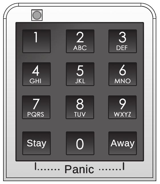 Using Keypad (See the Keypad manual for detailed operation) Disarm the system by entering a valid 4 digit user code on the number pad. Arm Away by pressing and holding ARM AWAY clicks/beeps.