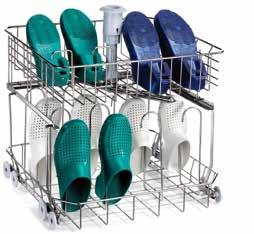 OP SHOES LOAD CARRIER ZCS3 OPERATING ROOM SHOE TROLLEY Load carrier with two washing levels for treating OP shoes. It can hold 12 pairs of shoes.
