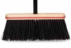 BROOMS 25 UPRIGHT BROOMS Quality hardwood block with protective bumper Stiff sweeping durable synthetic fibers Designed for wet or dry clean-up 90-degree threaded handle hole Use on outdoor or rough