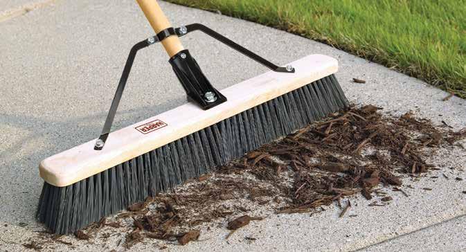 38 BROOMS PUSH BROOMS CONTRACTOR GRADE OUTDOOR WET AND DRY DEBRIS Durable, lacquered, pre-drilled block will accept a Contractor Grade Bolt-On Connector or Unbreakable Connector Dual bristles for