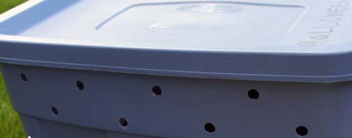 Step #2: Drill Holes in Sides of Bin Along the top edge of Bin #1, drill holes.