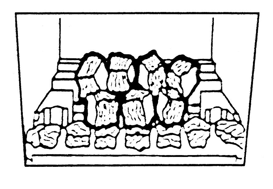 10 Place three large coals on the front coal so that they lean against the flame baffle, and the four large coals on the flame baffle so that they sit on the fingers (see Diagram 13).