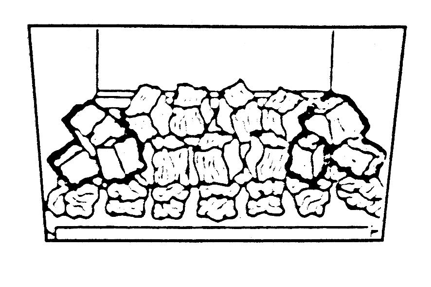 11 Place two small coals at each end of the front coal so that they lean against the flame baffle, and a further two large coals on the flame baffle, one at each end (see Diagram 14).