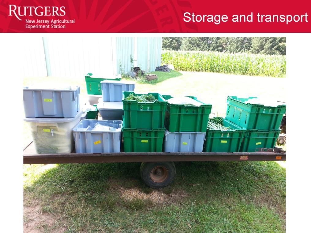 Containers used for storage of produce, or transport to market locations also needs to be cleanable materials.