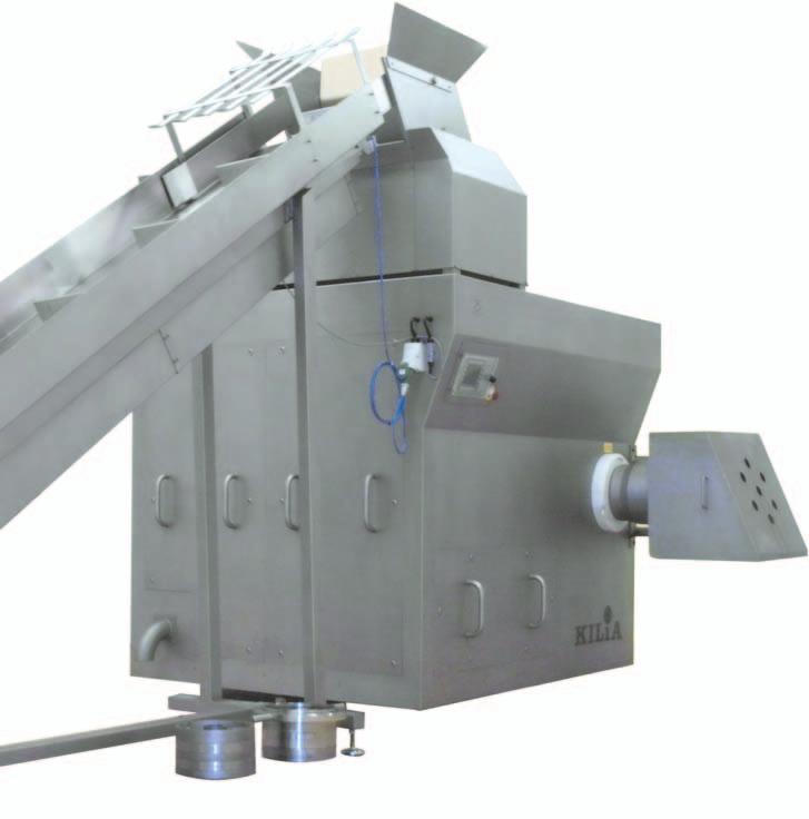 Combination of the Frozen Meat Breaker SP150 an the Automatic Angle Mincer WAW300: breaking, mixing and mincing gentle production gentle breaking and mincing systems The breaker cylinder breaks the