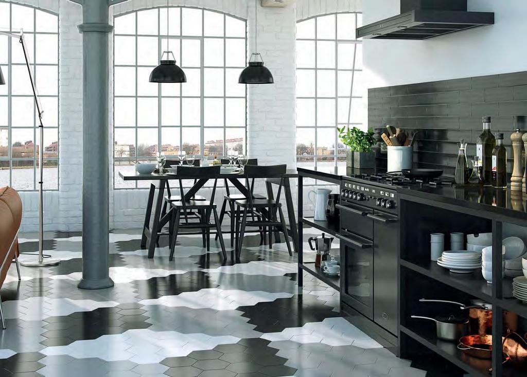 HEX Hexagon shaped tiles with a satin finish that looks great in any room of the home, as either a floor