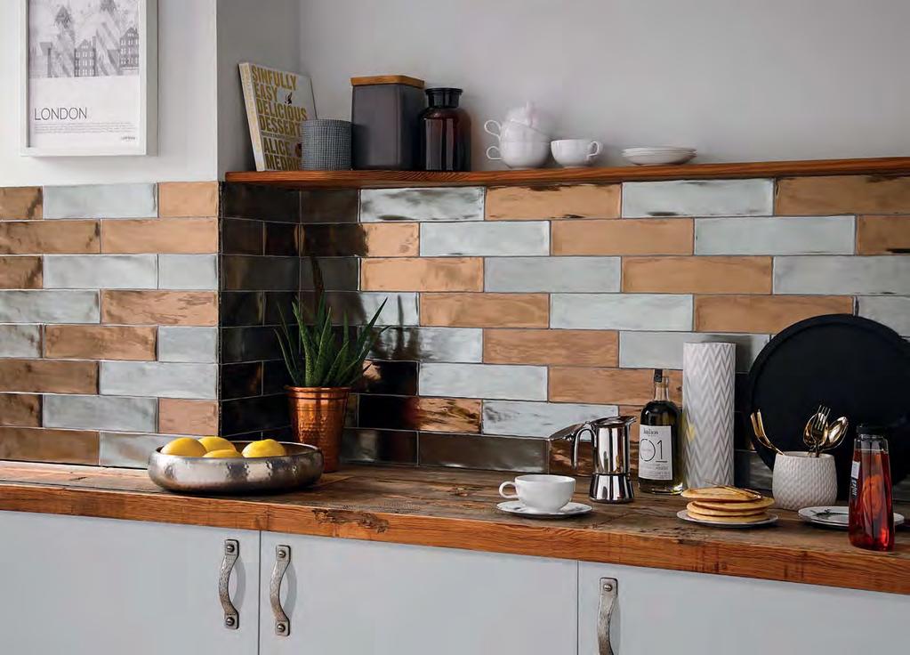 COLOURS & STRUCTURES INDUSTRIAL HEX INDUSTRIAL An on trend range of rustic matt and metallic glazed wall tiles giving a nod towards industrial heritage.