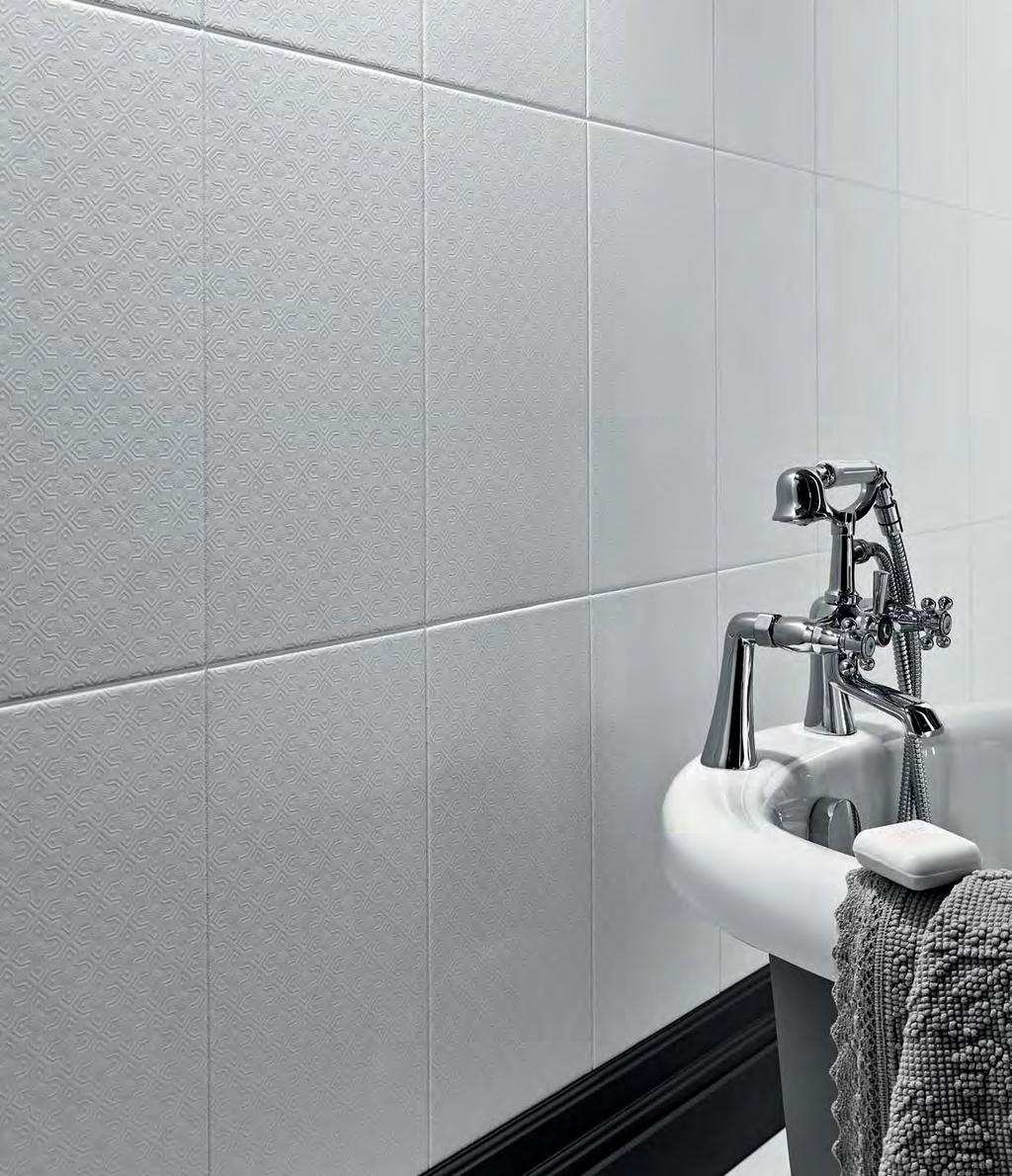 DEFINITIONS Definitions brings a subtle hint of vintage glamour to our tile collections with the faux print structure adding an extra dimension to the plain