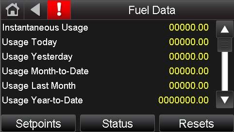 Fuel Data Screen The Fuel Data screen allows the user to monitor equipment fuel consumption.
