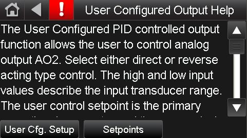 User Configured Output Help Screen The User Configured Output Help screen provides help information