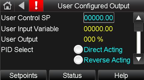 The User Configured Output Help screen provides buttons to access the User Configured Output Setup and