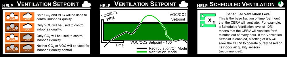 CO2/VOC AND VENTILATION SETPOINTS Ventilation setpoints for the CERV are configured on this screen. There are two paths that take you to the Ventilation Setpoints.