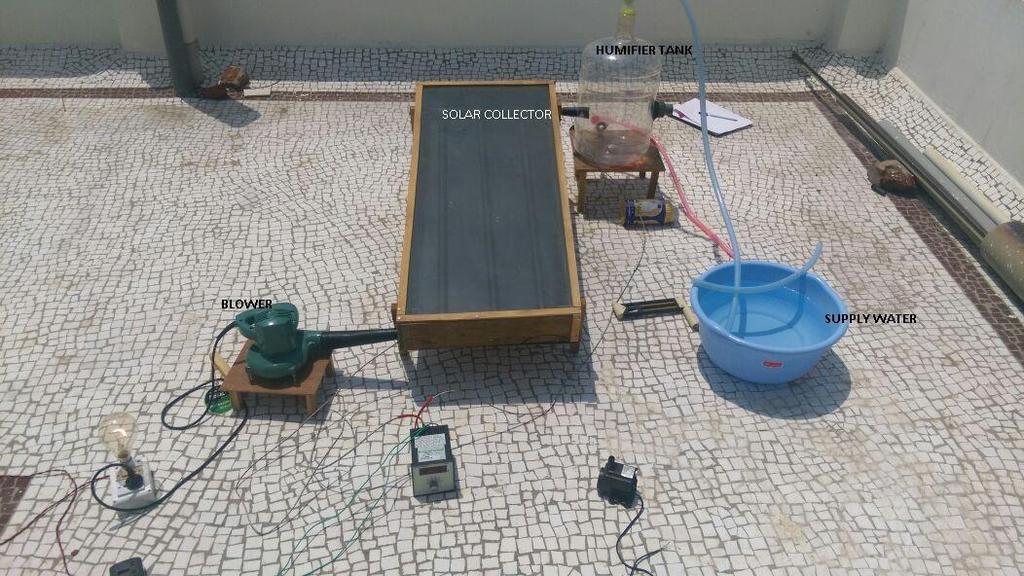 EXPERIMENTAL SETUP [Fig:Experimental Setup] CONSTRUCTION The solar heater is having a blower for pushing air into solar air hater wit series connection for reduction of blower speed.