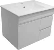 00) Contemporary design vanity with Slimline vitreous china top (I taphole) Two soft-close doors and two drawers (RHS) Simple handle-free design of door and drawers Strong construction in HMR MDF
