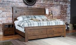 Bed Storage can be added to one or both sides of queen or king panel bed B407 Hammerstead Craftsman styled design in a rustic and casual Urbanology group Vibrant cognac finish over