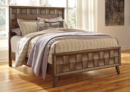 Queen Panel Bed (54/57/96) B535 Debeaux (Signature Design) Contemporary bedroom made with white oak veneers and hardwood solids in a casual woody brown finish Cases feature alternating shaped scallop