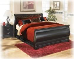 Satin nickel color swoop shaped hardware Beds available: Queen Panel Bed (54/57/96) B128 Huey Vineyard Louis Philippe styling in a black finish