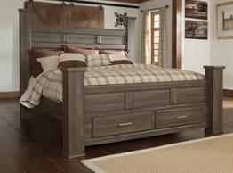 Queen HB (67/B100-31) Full HB (67/B100-21) B251 Juararo Vintage casual group in an aged brown rough sawn finish over replicated oak grain that gives it a reclaimed wood look Large scaled pieces