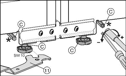 u Fix the joining plate Fig. 6 (5) loosely to one appliance with two screws Fig. 6 (6). u Move the joining plate sideways so that the centre bar of the plate lies on the side wall of the appliance.