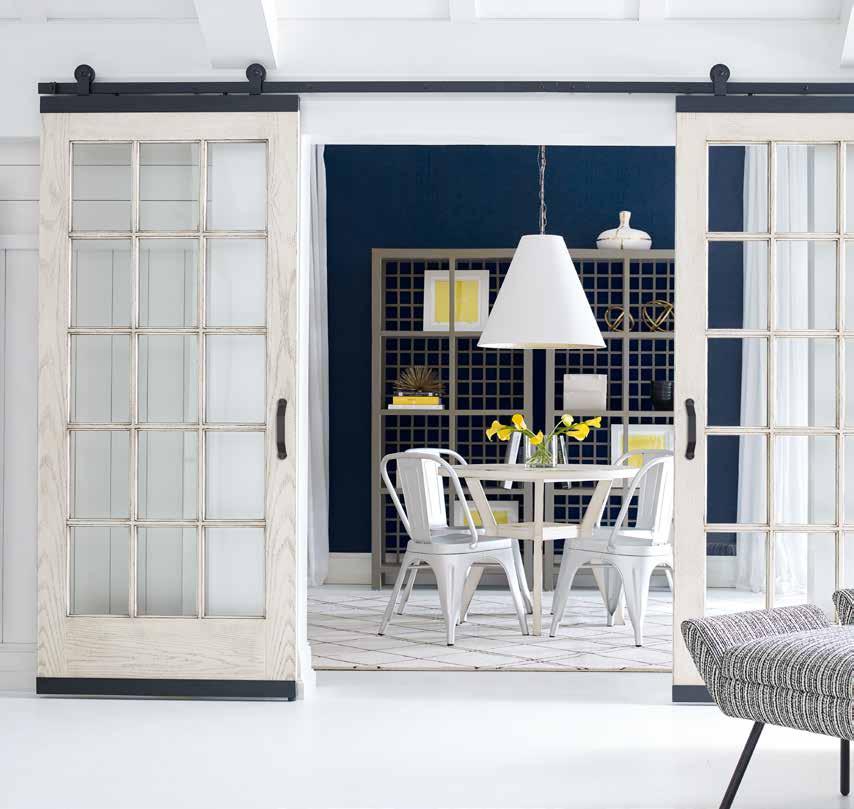 Farmhouse Shown: Model 1515 Door in a Custom Finish with Matte Black Hardware Farmhouse style was borne from necessity and originally reflected the life of rural areas.