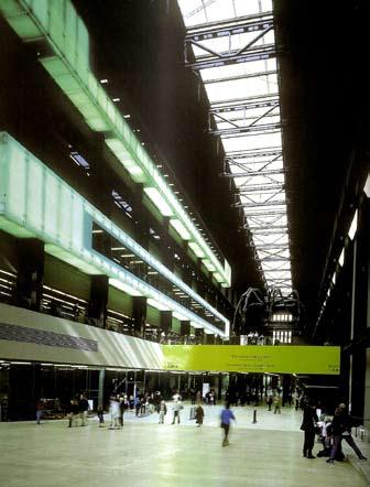 Industrial elements of the Turbine Hall such as a moveable platform, and structural elements to which posters and displays can be mounted, are still in use.
