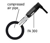 Indirectly in the compressed air system Connect probe with measuring chamber to the compessed air pipe by means of a quick coupling.
