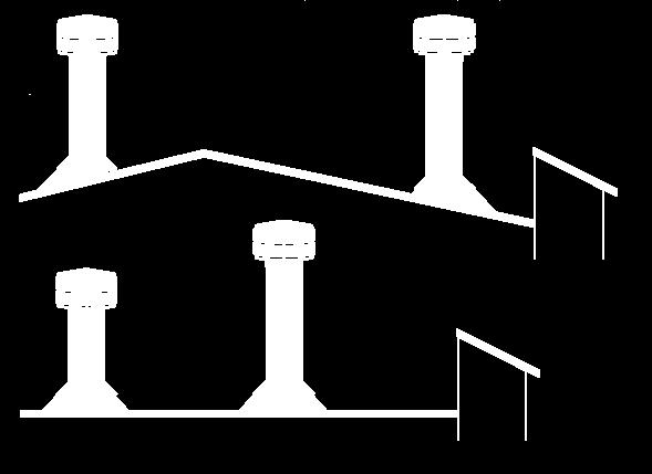 Figure 12a SLANTED ROOFS Chimney must extend 3ft. (914m) above roof Chimney must extend 2ft. (610mm) above any portion of the roof or adjacent structures within 10ft. (3.05m) of chimney.