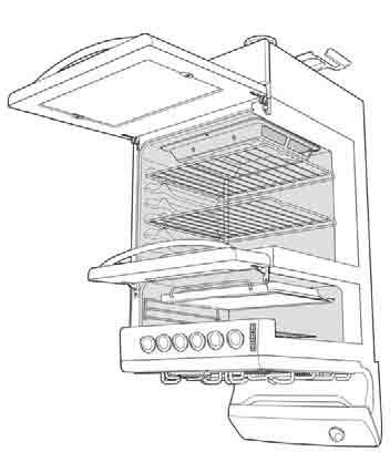 Description of gas cooker 1 Fan Forced & Conventional Oven 1. Removable Trivet 2. Removable Hotplate Burner 3. Control Panel 4. Removable Grill Dish Side Support 5. Grill Door 6. Removable Shelf 7.