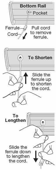 STEP 3: OPERATING THE SHADE TO RAISE AND LOWER THE SHADE: Pull the single lift cord toward the center of the shade to disengage the cord lock.