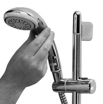 Angular adjustment is made by carefully but firmly pulling forwards or pushing back the shower head against the knuckle in the holder.