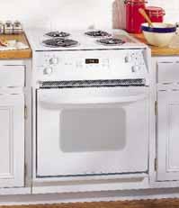 Drop-In Spacemaker Ranges: 27" Electric These models include Lift-up overhanging porcelain-enameled cooktop One 8" and three 6" plug-in Calrod heating elements Frameless glass oven door Big View