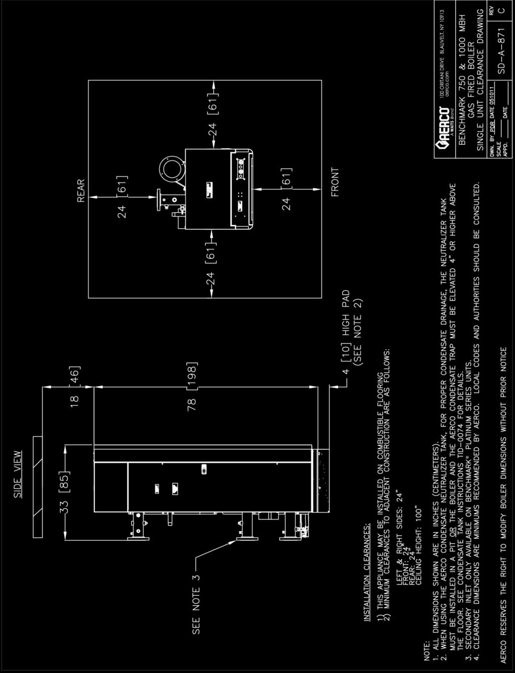 APPENDIX A DIMENSIONAL AND CLEARANCE DRAWINGS Benchmark 750/1000 Single Unit Clearance Drawing SD-A-871 rev C Page