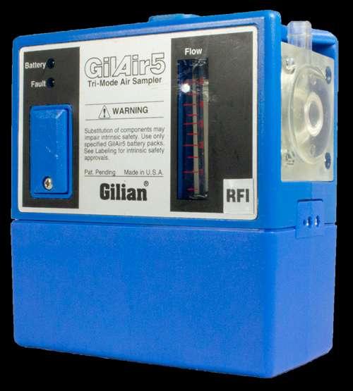 Gilian GilAir-5 Constant flow: 850-5000 cc/min Low flow: 1-750 cc/min Rechargeable NiMH battery pack Built-in rotameter & flow adjust
