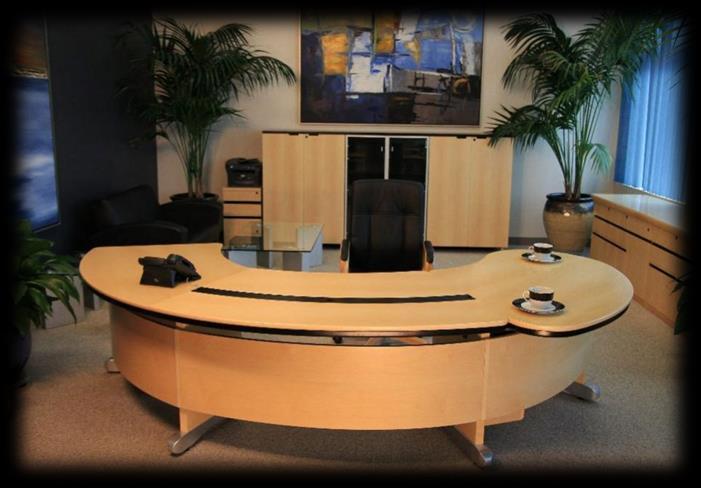 DESIGNER OFFICE SUITE INCLUDES: 1. Designer desk w/ built in guest table 2.