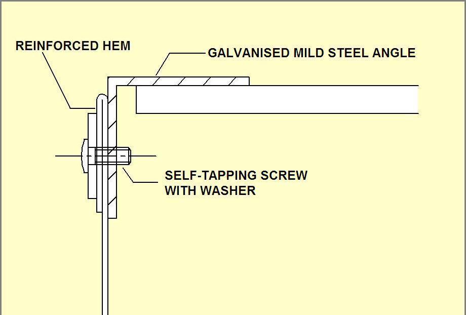 screws through galvanised mild steel angle to steel clips that are specifically