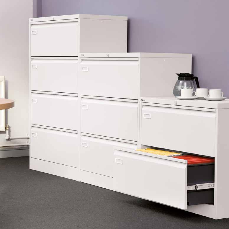 08 LATERAL Side Filing Cabinets GO LATERAL side filing cabinets are available as two widths in two, three and four drawer options.