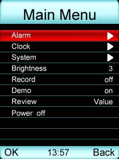 B When alarm is on,short press the power button can pause the alarm, it can renew alarm after period of time, alarm pause time can be set by menu.